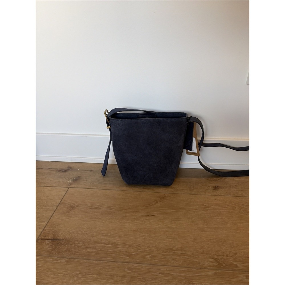 Margot New York Kaye‎ Mini Bucket Tote Suede Minimalist Bag Navy Purse NWT